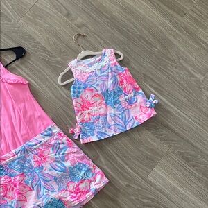 Lilly Pulitzer Pink & Blue Floral Baby dress with Lace Trim